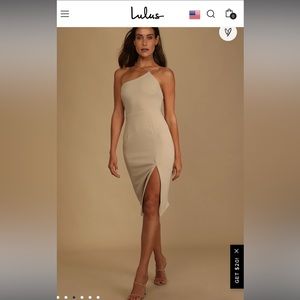 Lulu’s nude asymmetrical midi body con dress NWT